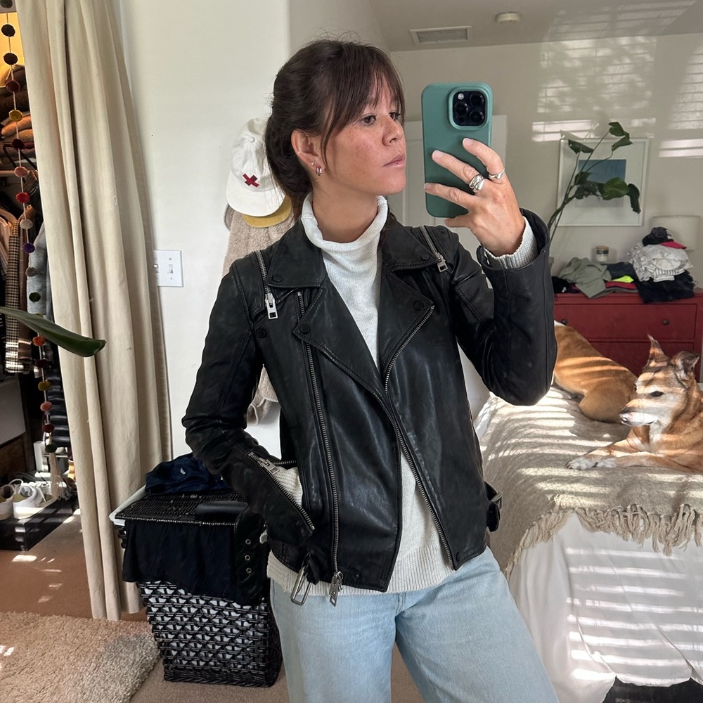 AllSaints Black Leather Convertible Moto Jacket/Vest